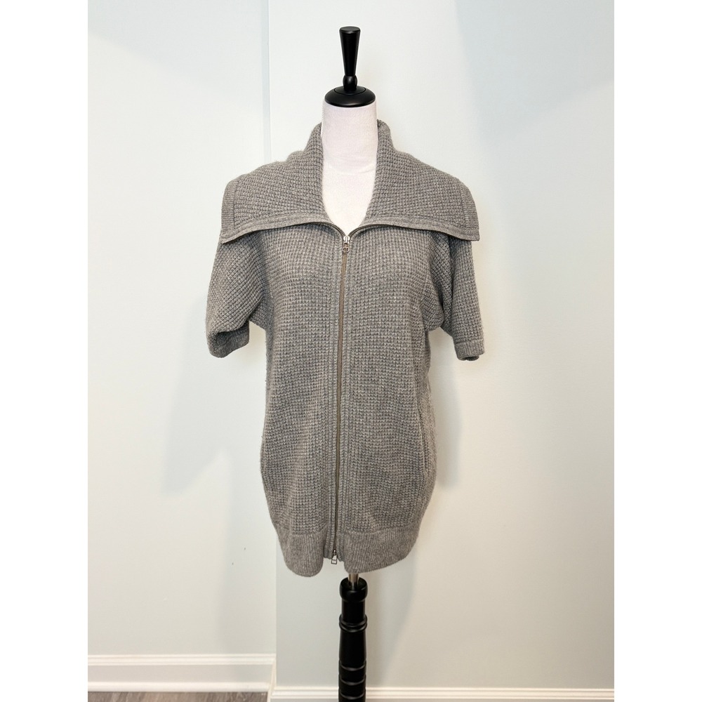 Lord & Taylor Cashmere Cardigan Gray Waffle Knit Sweater Preppy Large